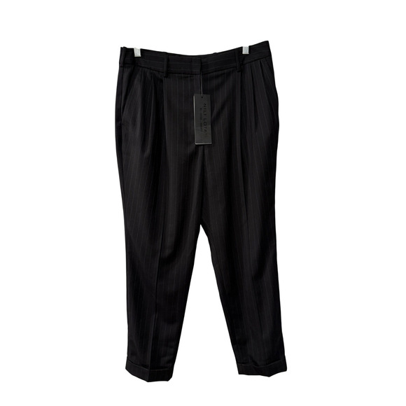 Nili Lotan 8 Virgin Wool $575 Pinstripe Montana Dress Pants Pleated Cropped NWT - Picture 2 of 11